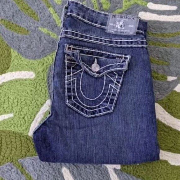 True Religion Jeans Women Size 29 Blue Becky Dark Wash Stretch Bootcut Low Rise - Picture 3 of 5